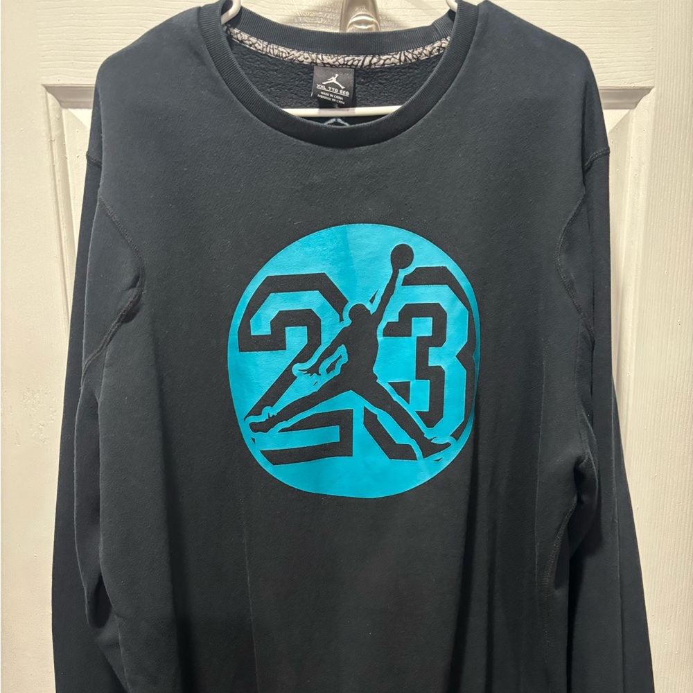 Jordan Black Crewneck Sweater with Blue Logo